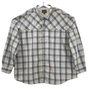 Northwest Territory‎ Men's Shirt 4XL Blue Gray Plaid Long Roll Tab Sleeve Pocket
